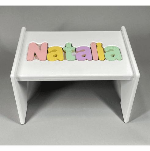 Personalized Name Puzzle Stool - White