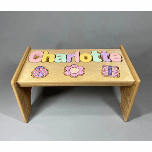 Personalized Name & Symbol Puzzle Stool - Natural