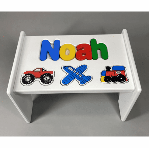 Personalized Name & Symbol Puzzle Stool - White